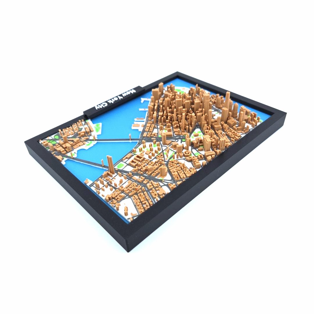 3D Miniature Model of New York City – Framed Architectural Cityscape with Landmarks