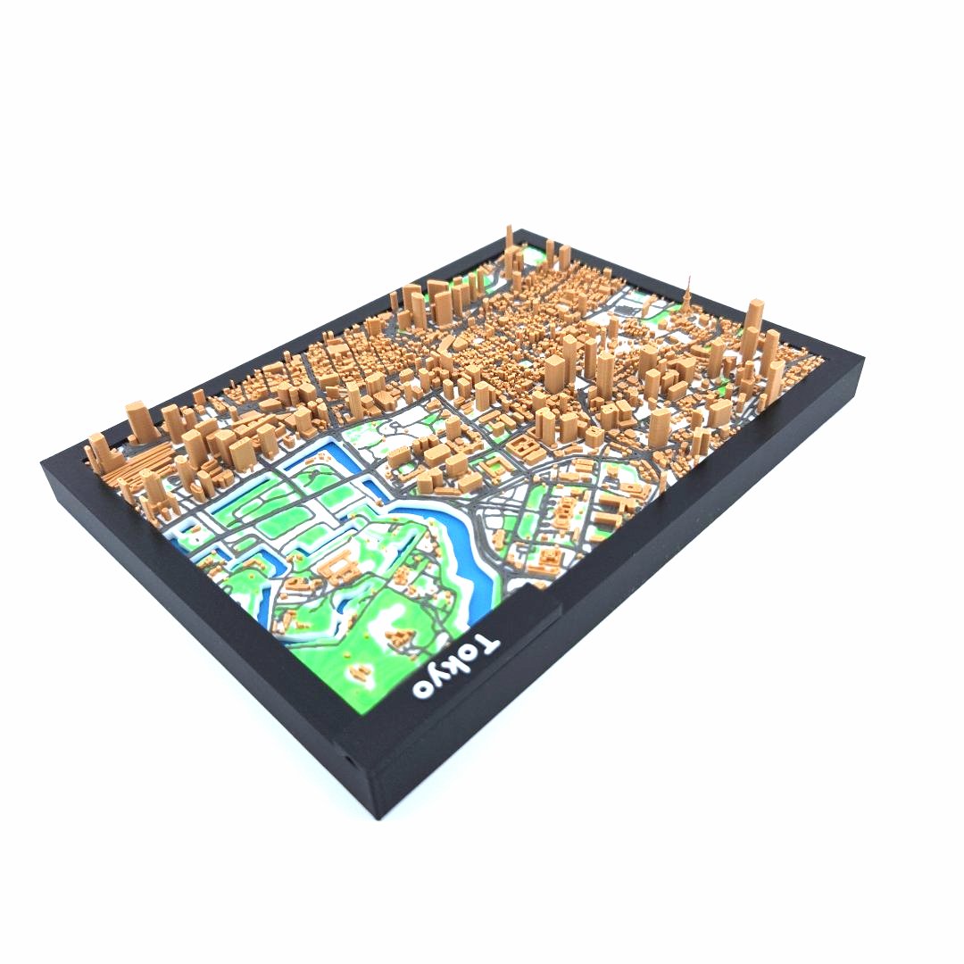 3D Miniature Model of Tokyo – Framed Architectural City Map with Urban Landmarks