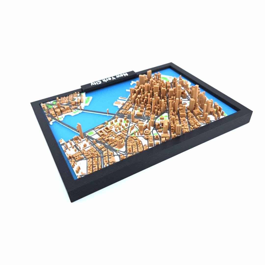 3D Miniature Model of New York City – Framed Architectural Cityscape with Landmarks