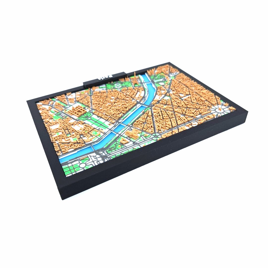 3D Miniature Model of Paris – Framed Architectural City Map with Iconic Urban Layout