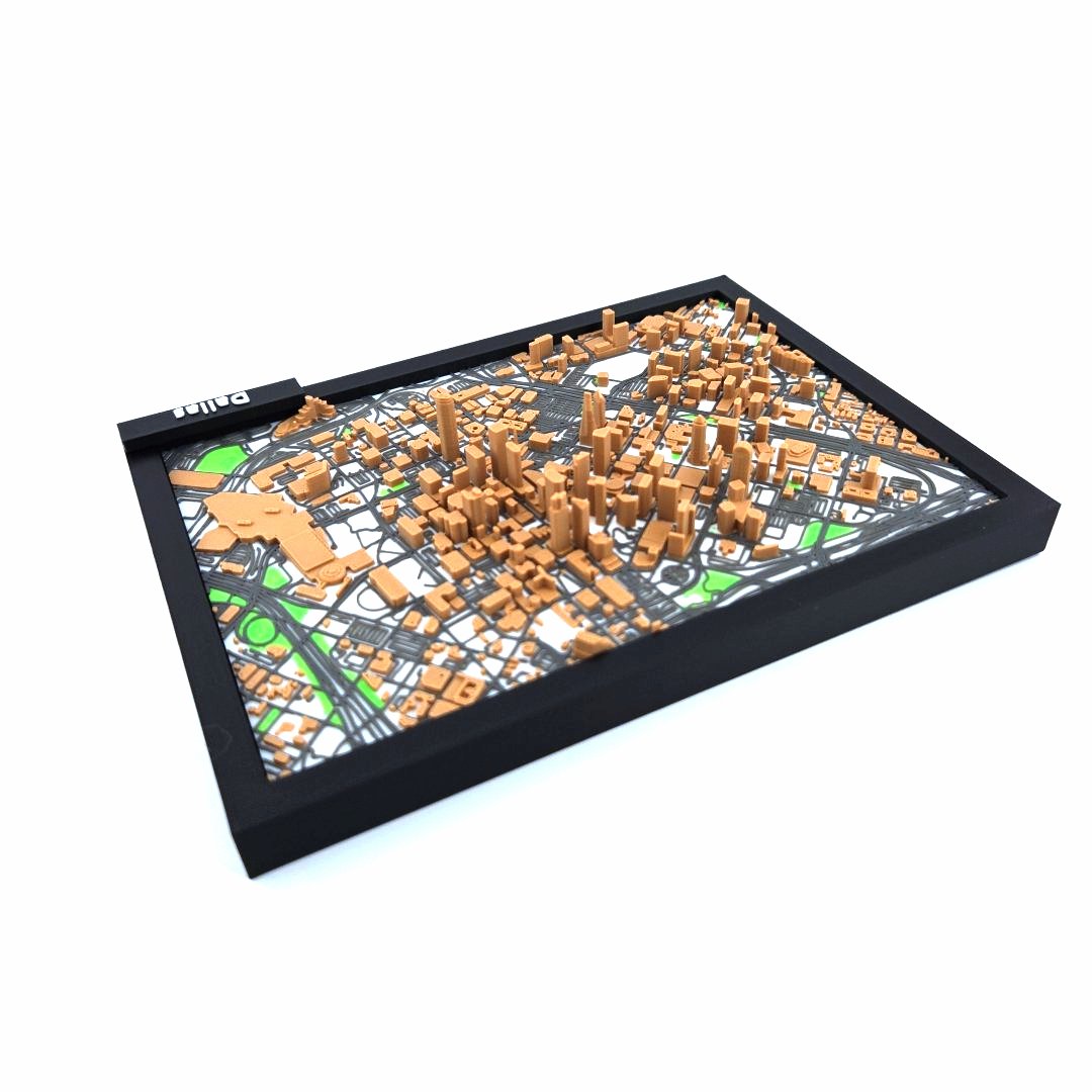 3D Miniature Model of Downtown Dallas – Framed Architectural Cityscape with Landmarks
