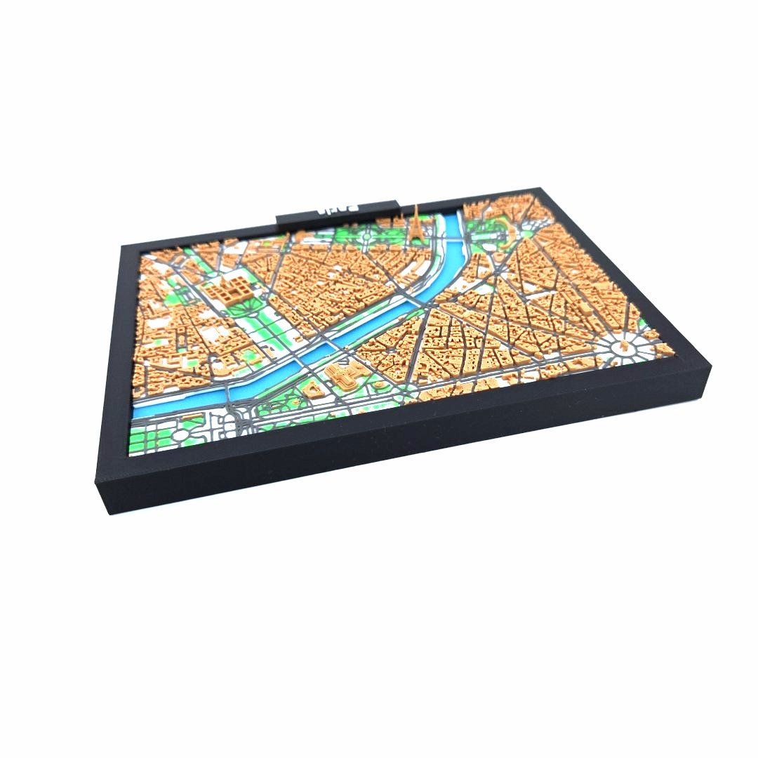 3D Miniature Model of Paris – Framed Architectural City Map with Iconic Urban Layout