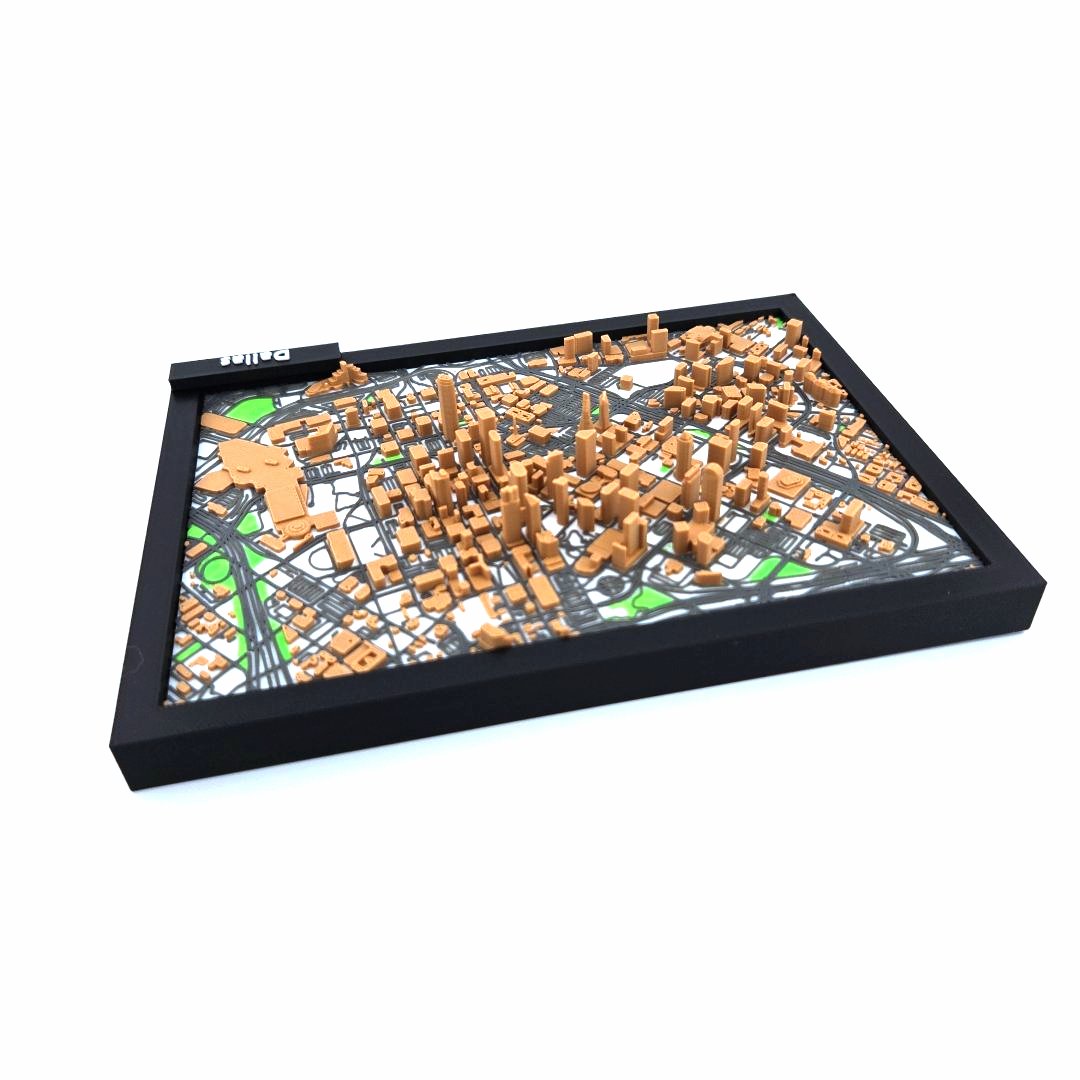 3D Miniature Model of Downtown Dallas – Framed Architectural Cityscape with Landmarks