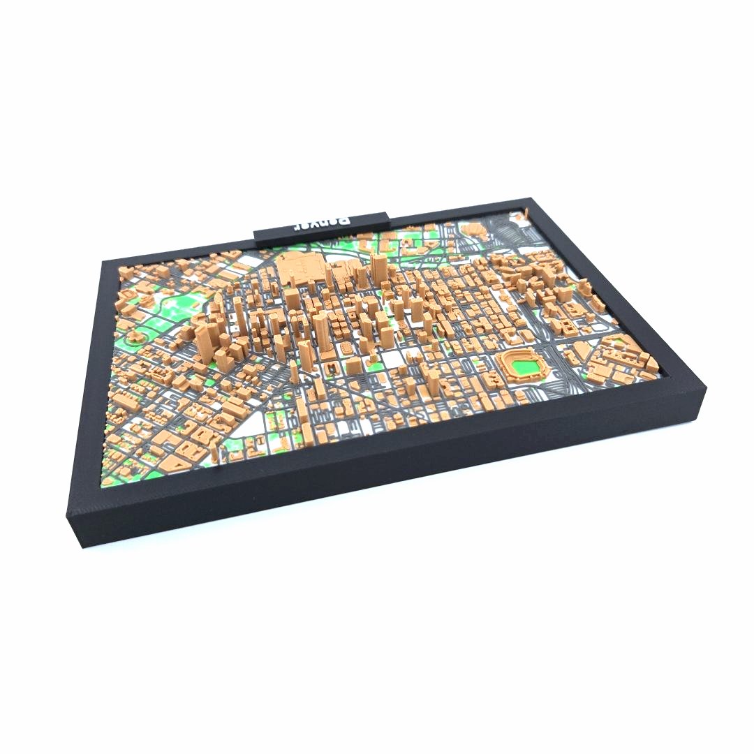 3D Miniature Model of Downtown Denver – Framed Architectural Cityscape with Landmarks