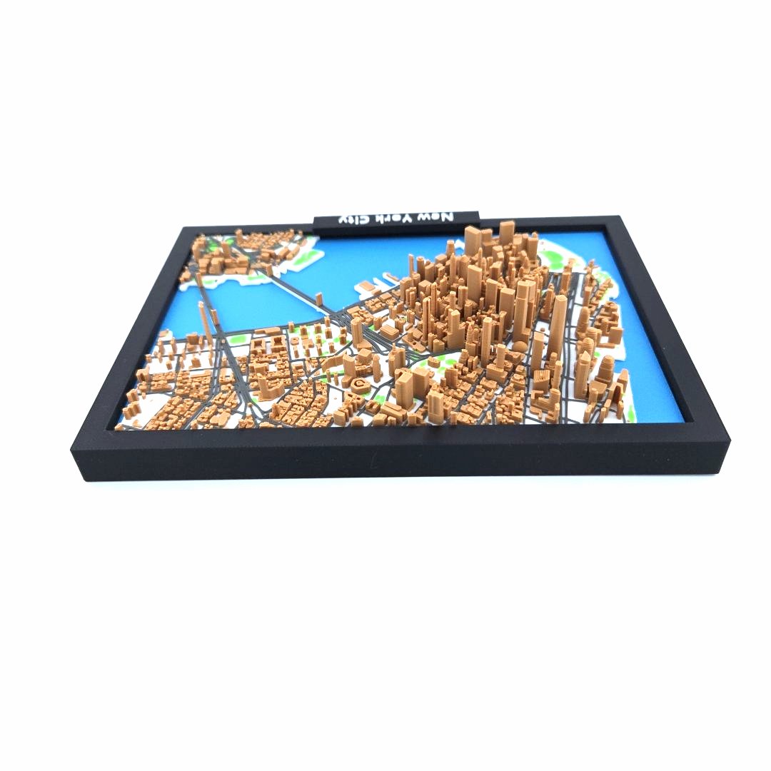 3D Miniature Model of New York City – Framed Architectural Cityscape with Landmarks