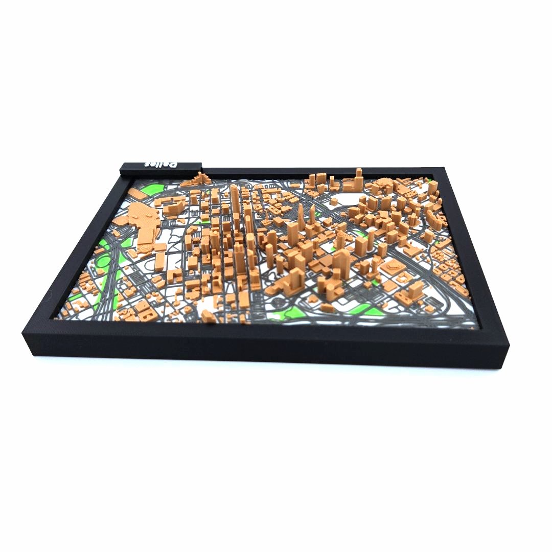 3D Miniature Model of Downtown Dallas – Framed Architectural Cityscape with Landmarks