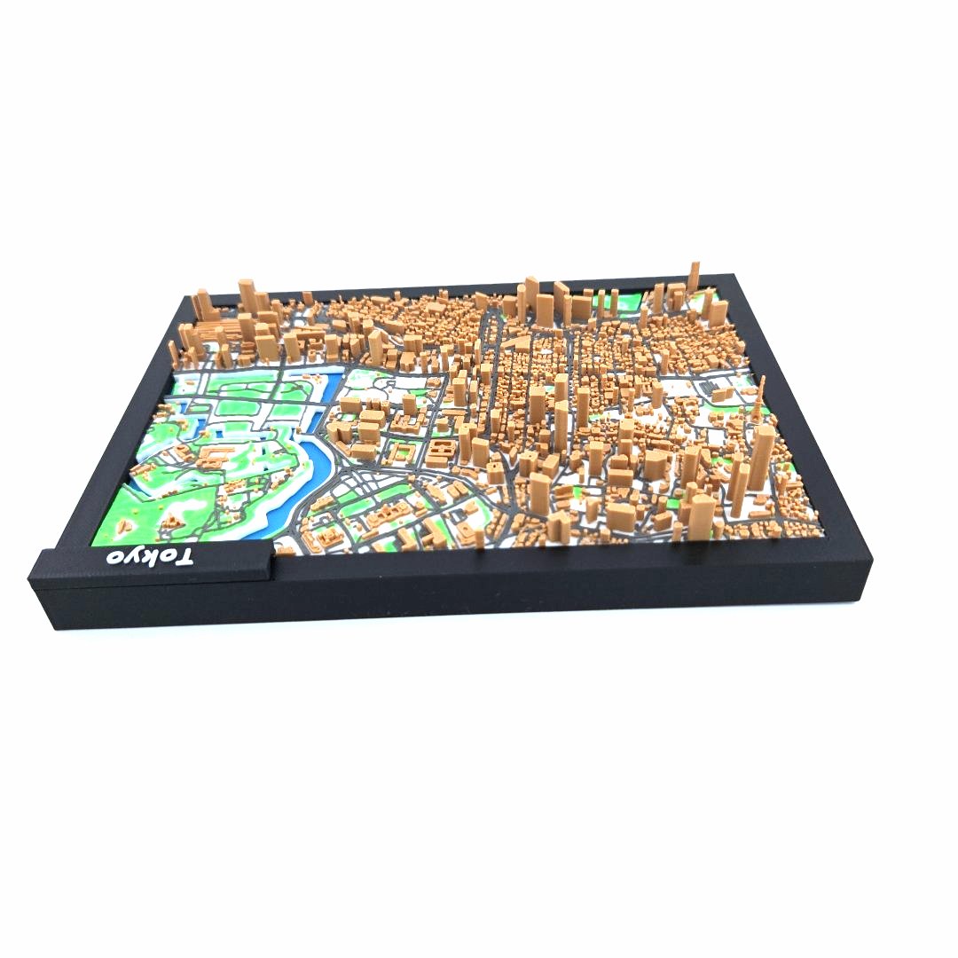 3D Miniature Model of Tokyo – Framed Architectural City Map with Urban Landmarks