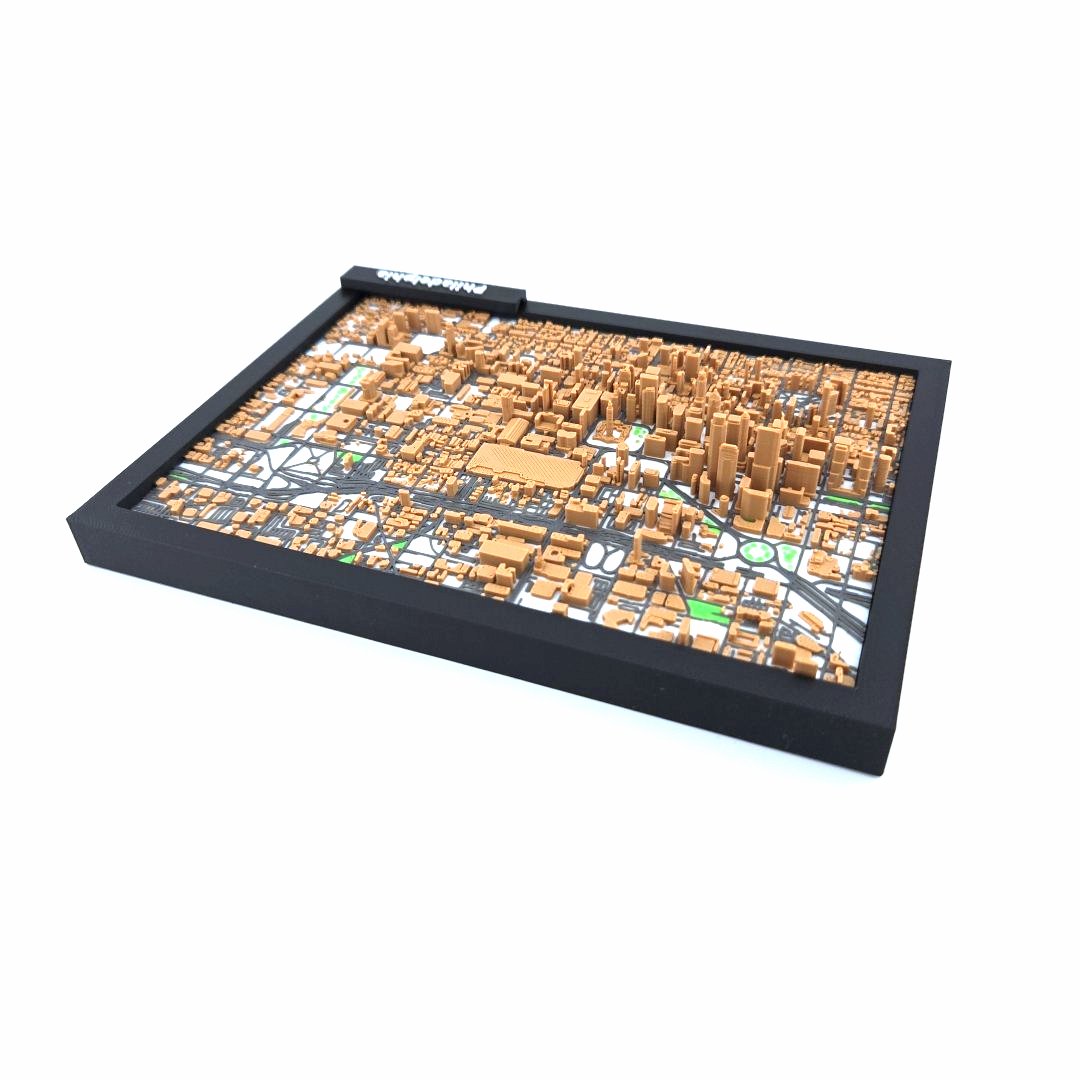 3D Miniature Model of Downtown Philadelphia – Framed Architectural Cityscape with Landmarks