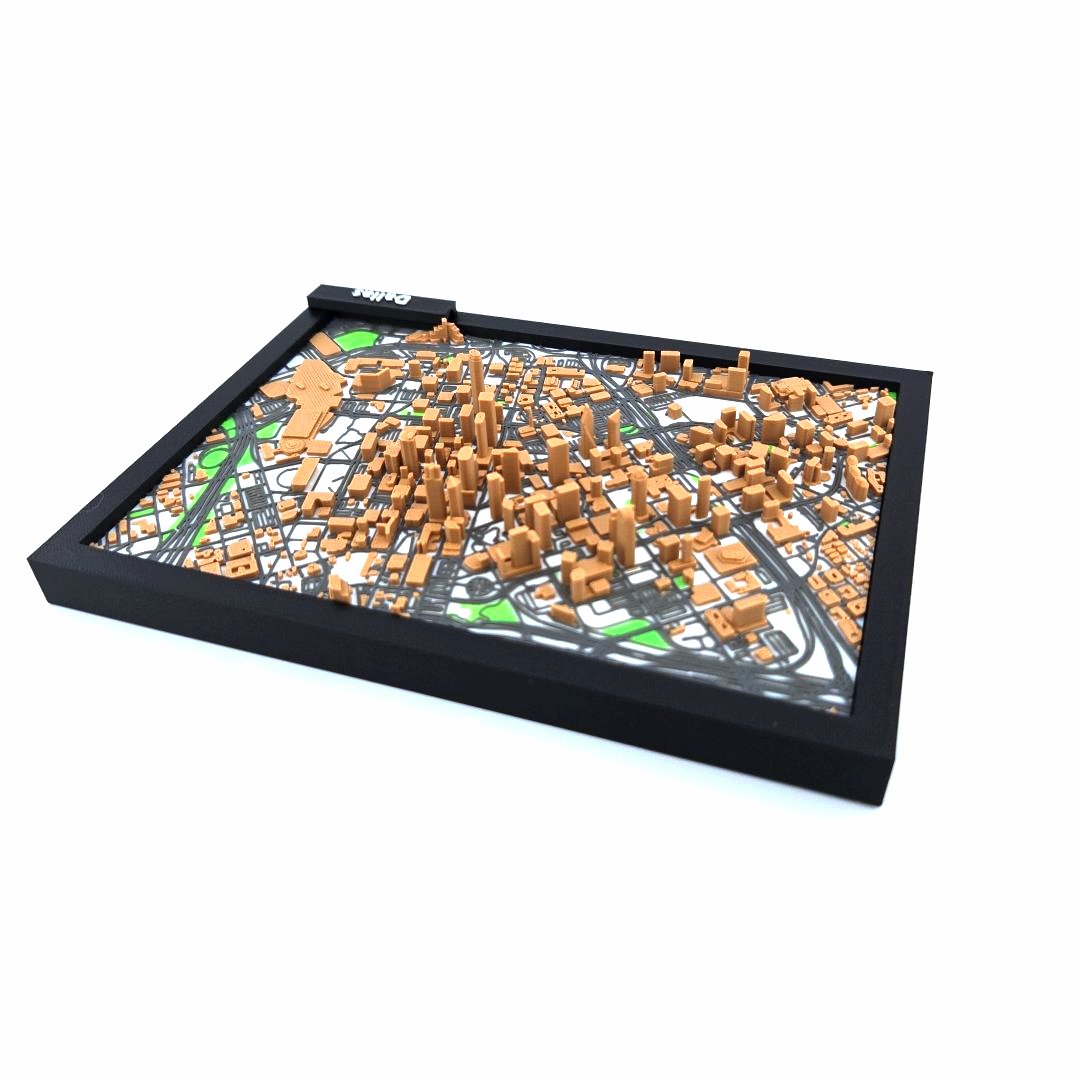 3D Miniature Model of Downtown Dallas – Framed Architectural Cityscape with Landmarks