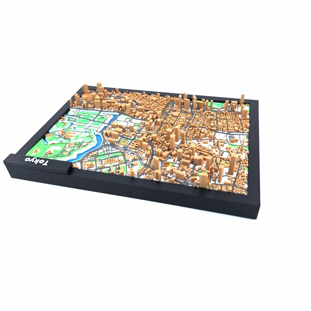3D Miniature Model of Tokyo – Framed Architectural City Map with Urban Landmarks