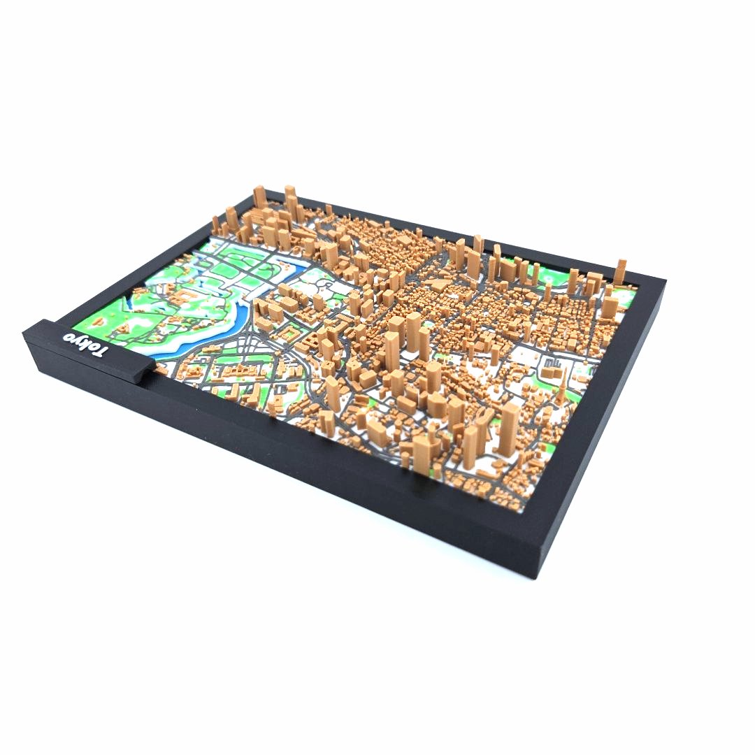 3D Miniature Model of Tokyo – Framed Architectural City Map with Urban Landmarks