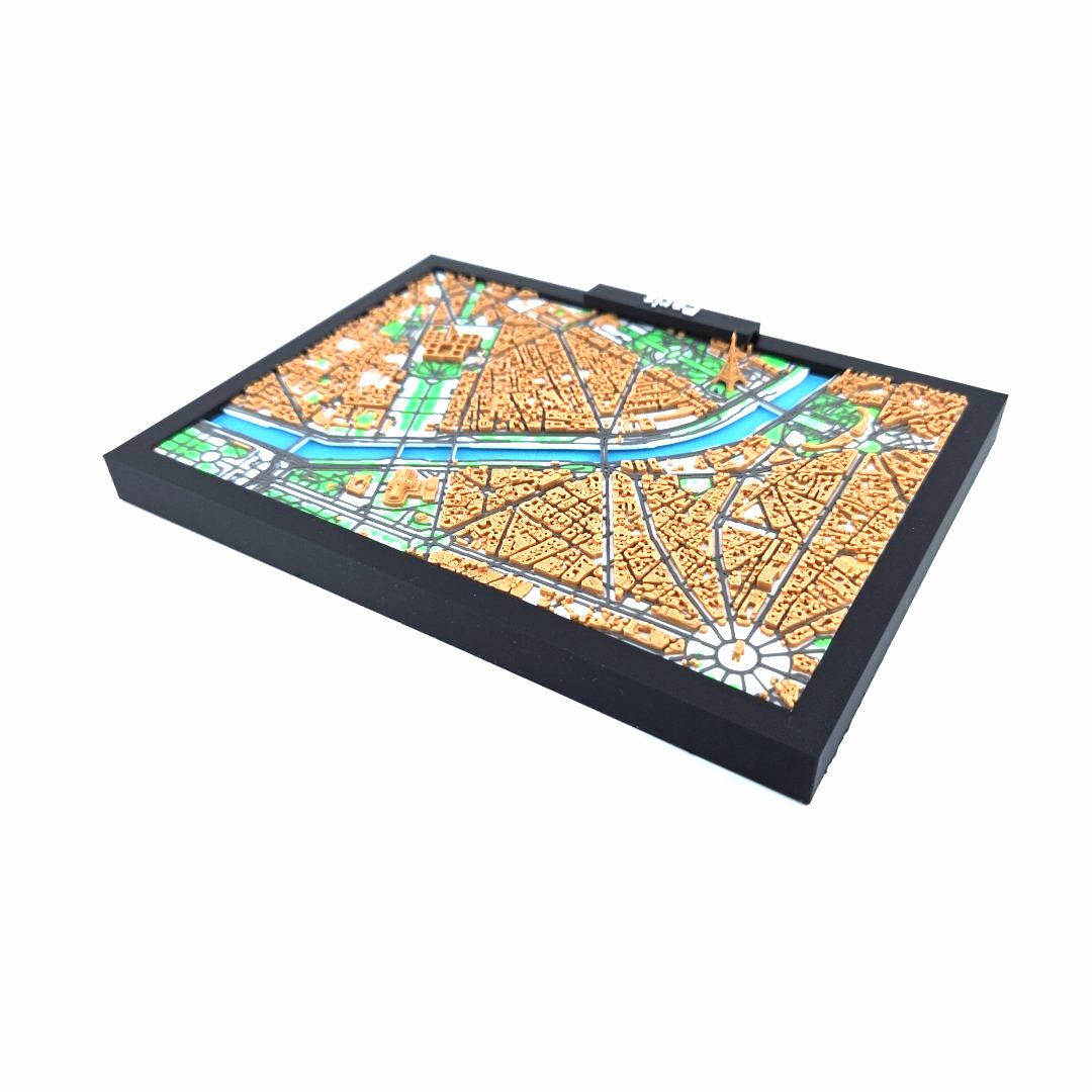 3D Miniature Model of Paris – Framed Architectural City Map with Iconic Urban Layout
