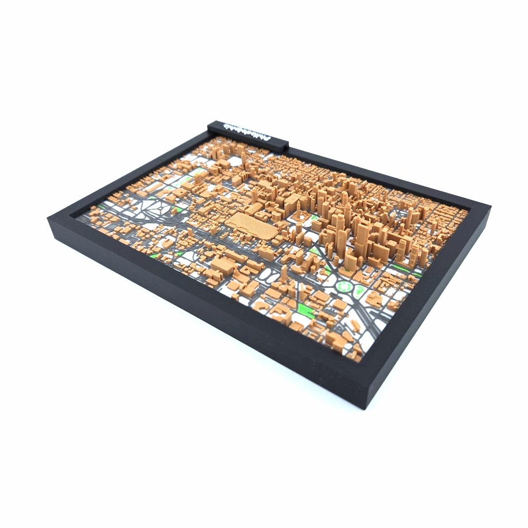 3D Miniature Model of Downtown Philadelphia – Framed Architectural Cityscape with Landmarks