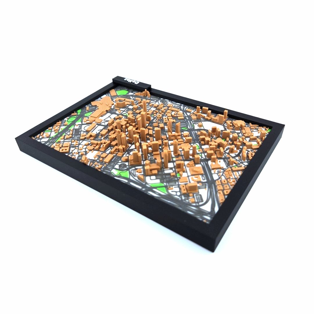 3D Miniature Model of Downtown Dallas – Framed Architectural Cityscape with Landmarks