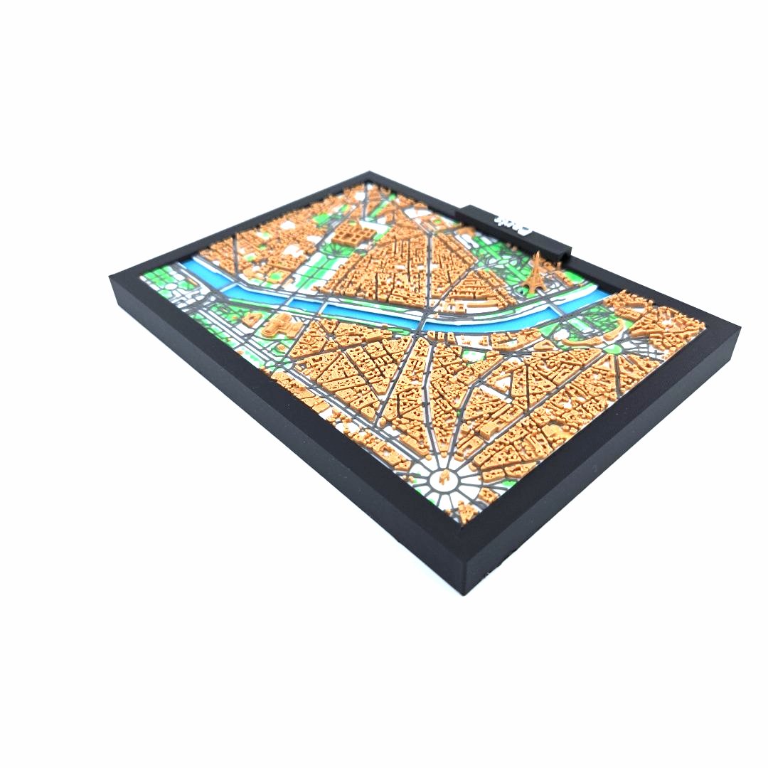 3D Miniature Model of Paris – Framed Architectural City Map with Iconic Urban Layout