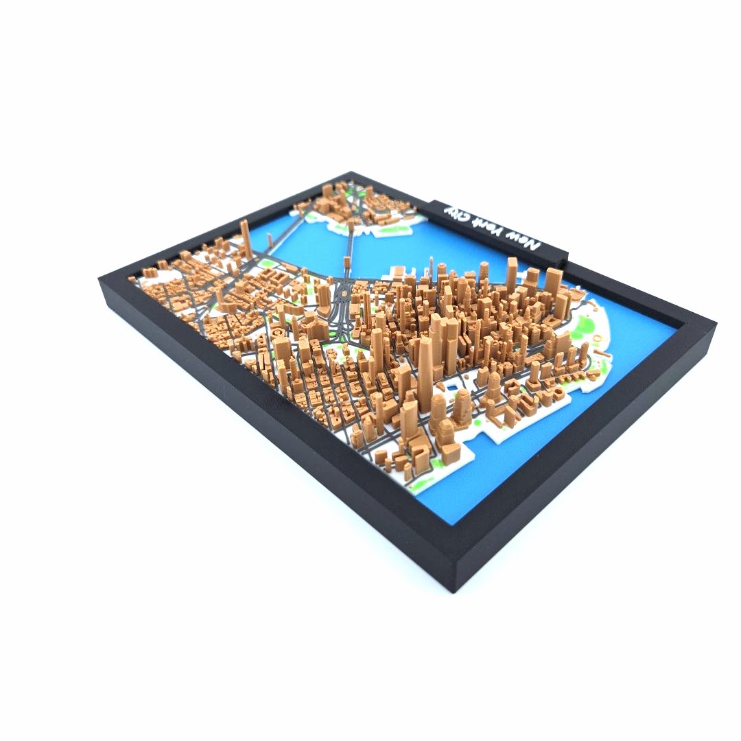 3D Miniature Model of New York City – Framed Architectural Cityscape with Landmarks
