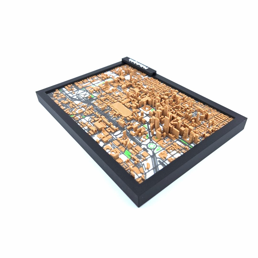 3D Miniature Model of Downtown Philadelphia – Framed Architectural Cityscape with Landmarks