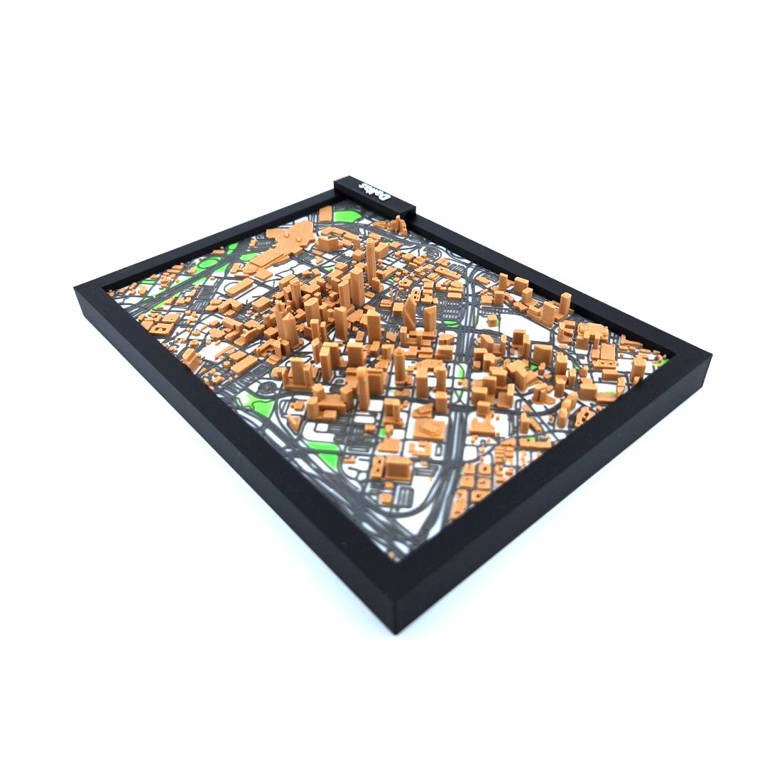 3D Miniature Model of Downtown Dallas – Framed Architectural Cityscape with Landmarks