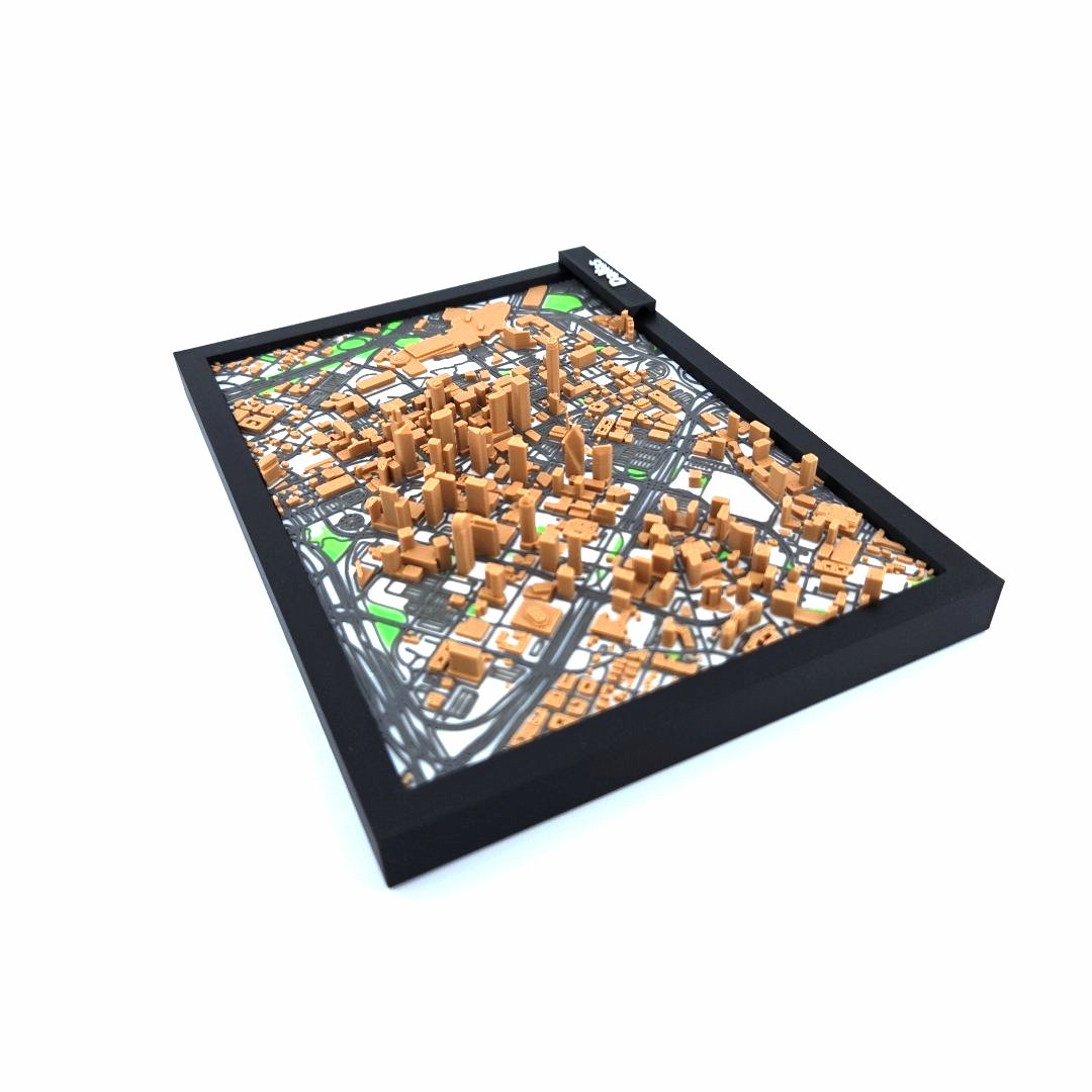 3D Miniature Model of Downtown Dallas – Framed Architectural Cityscape with Landmarks