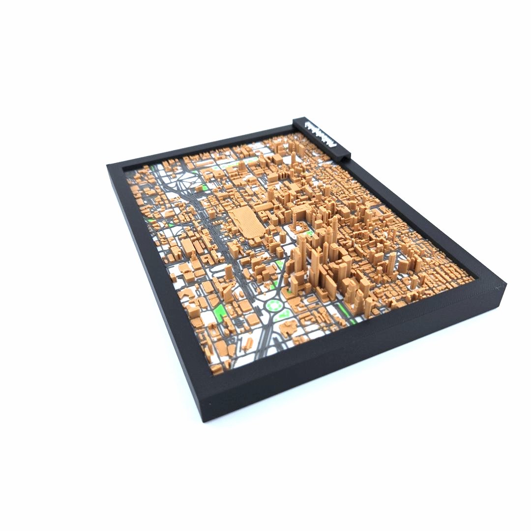 3D Miniature Model of Downtown Philadelphia – Framed Architectural Cityscape with Landmarks