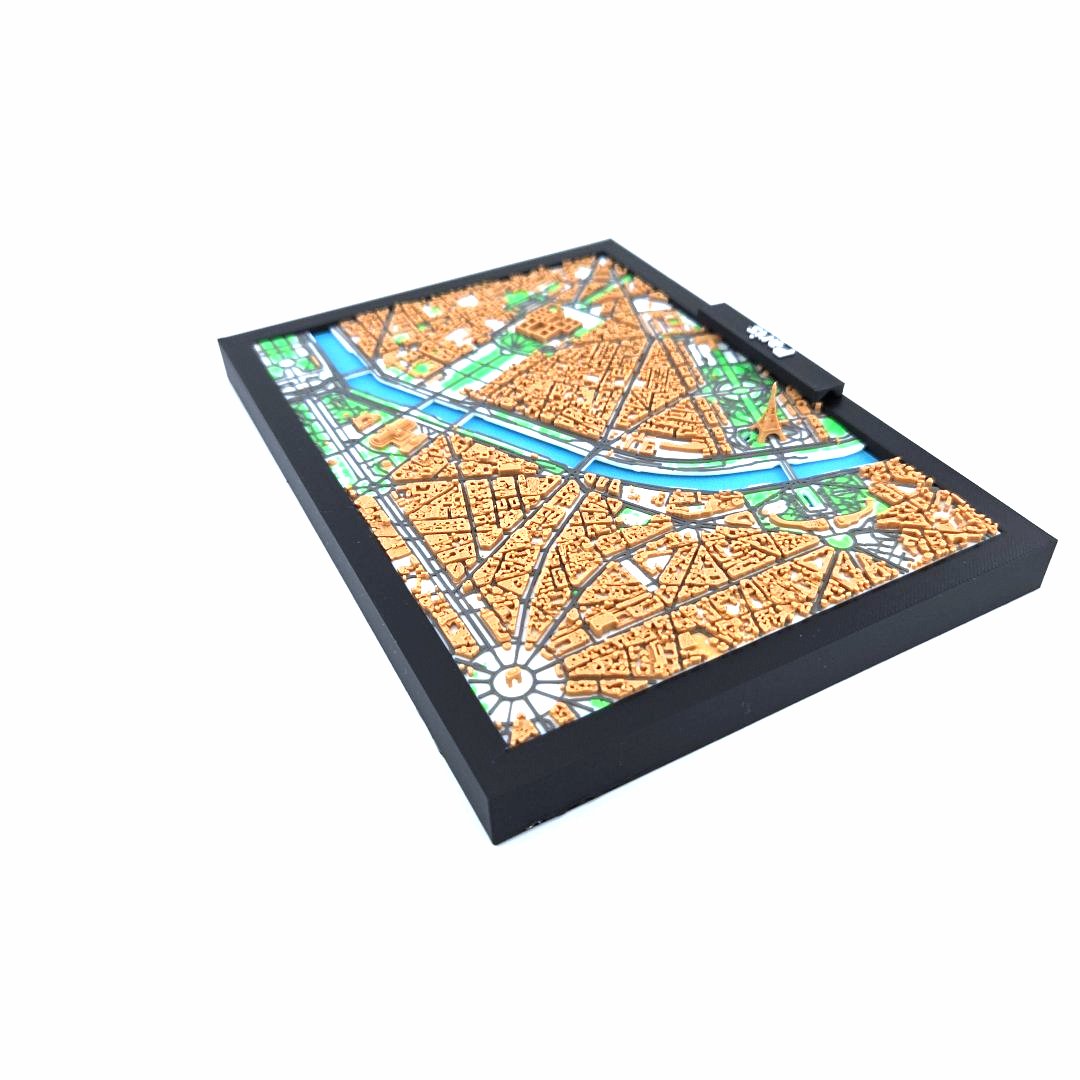 3D Miniature Model of Paris – Framed Architectural City Map with Iconic Urban Layout
