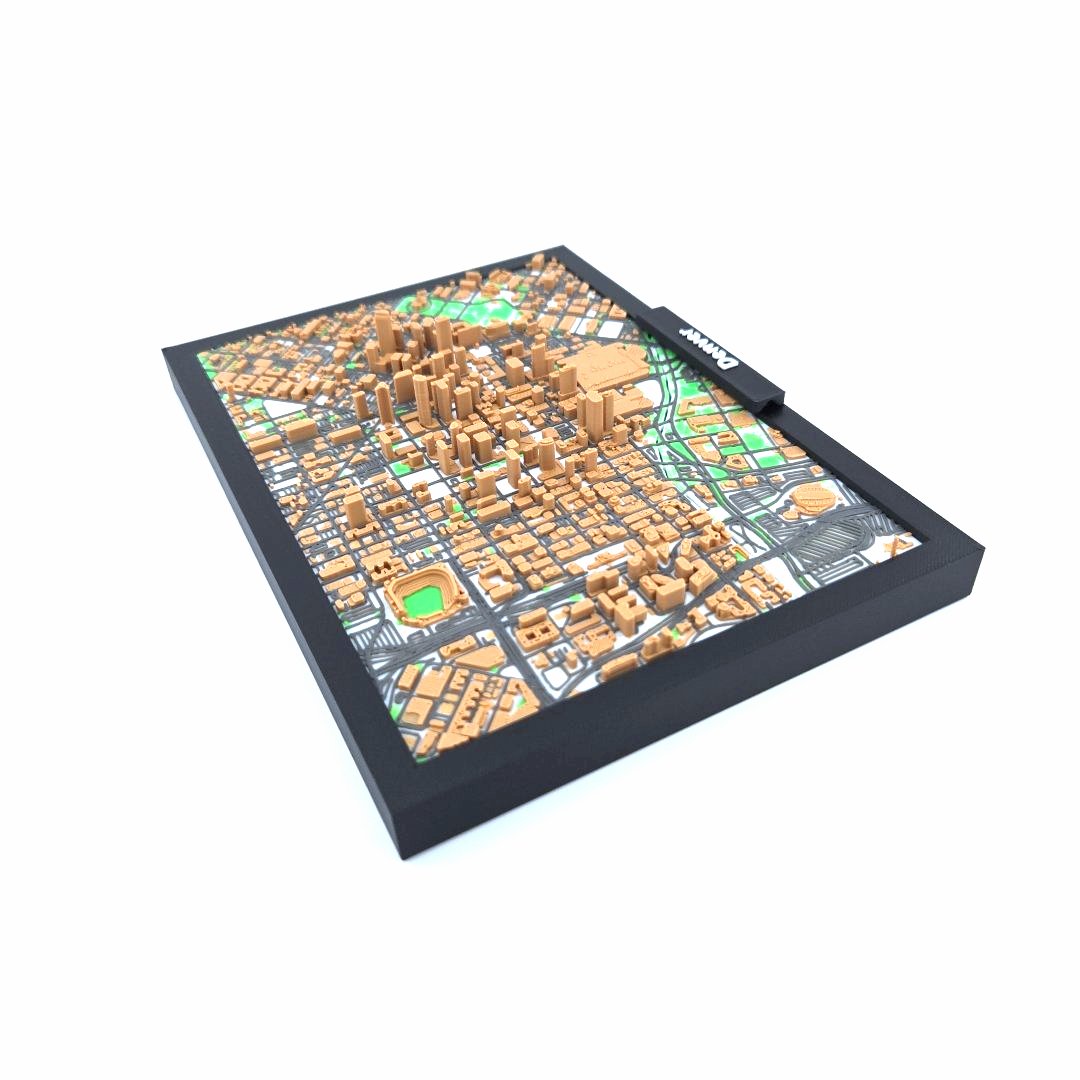 3D Miniature Model of Downtown Denver – Framed Architectural Cityscape with Landmarks