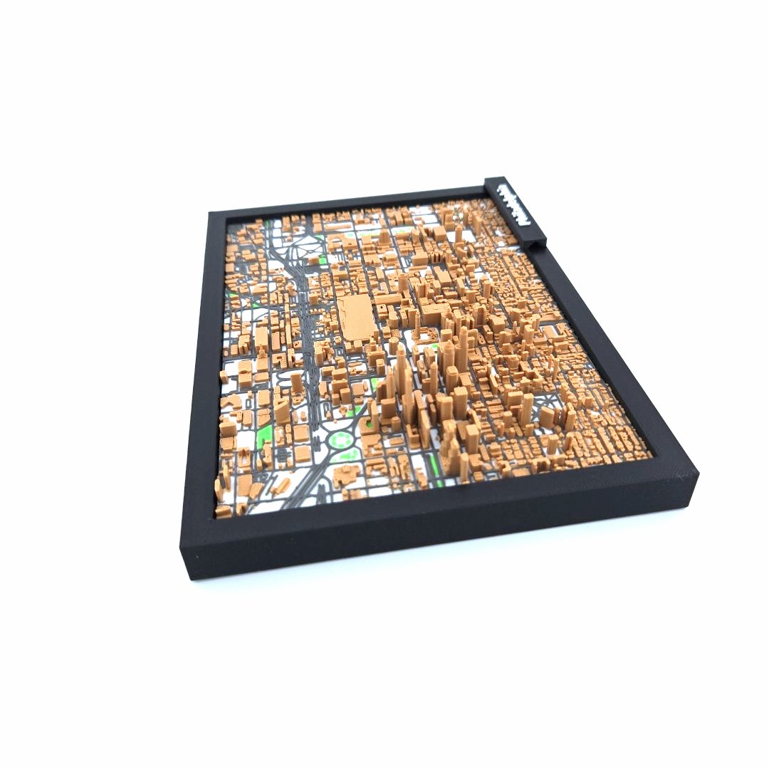 3D Miniature Model of Downtown Philadelphia – Framed Architectural Cityscape with Landmarks