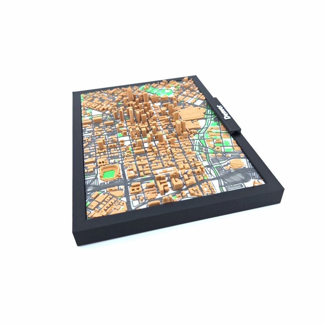 3D Miniature Model of Downtown Denver – Framed Architectural Cityscape with Landmarks