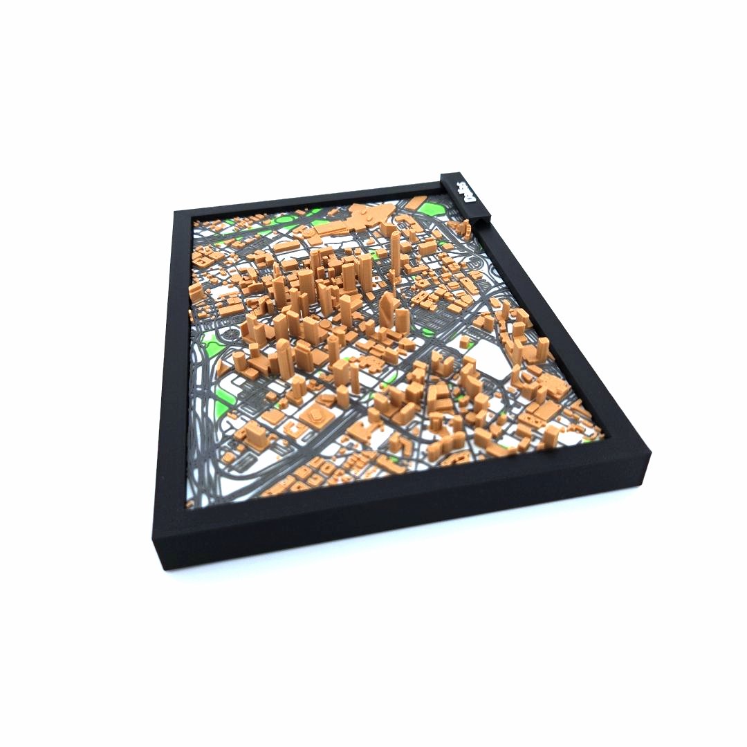 3D Miniature Model of Downtown Dallas – Framed Architectural Cityscape with Landmarks