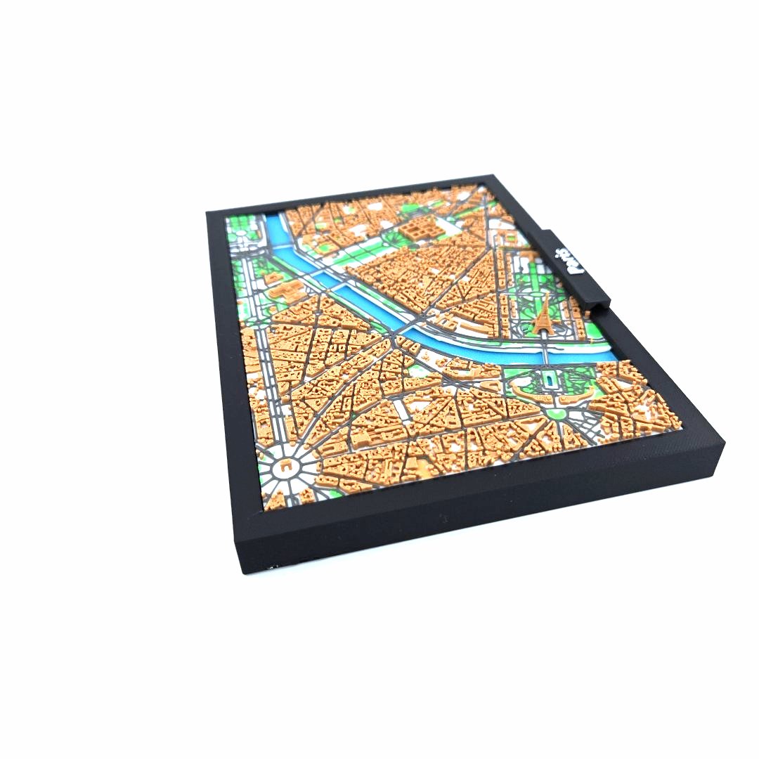 3D Miniature Model of Paris – Framed Architectural City Map with Iconic Urban Layout