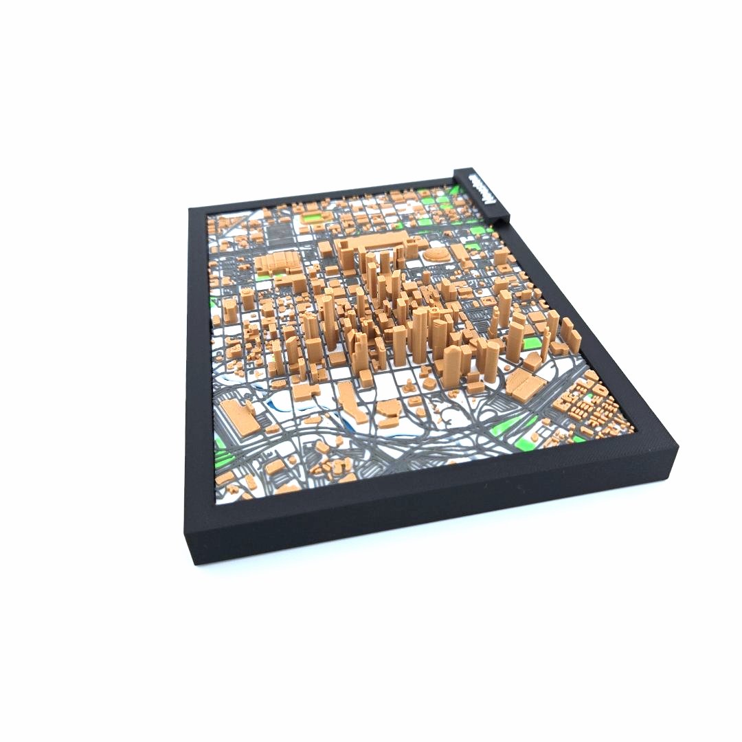 3D Miniature Model of Downtown Houston – Framed Architectural Cityscape with Landmarks
