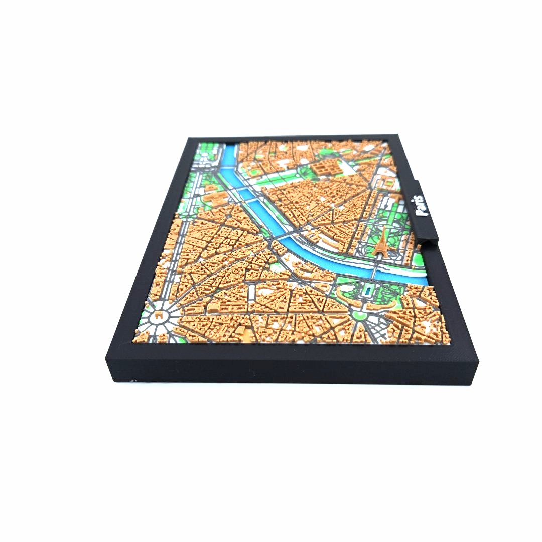 3D Miniature Model of Paris – Framed Architectural City Map with Iconic Urban Layout