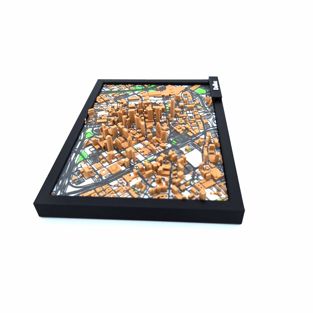 3D Miniature Model of Downtown Dallas – Framed Architectural Cityscape with Landmarks