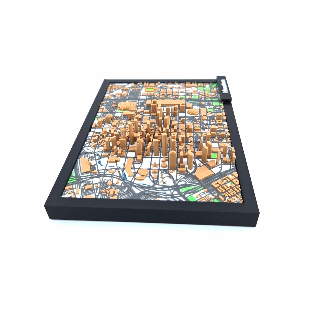 3D Miniature Model of Downtown Houston – Framed Architectural Cityscape with Landmarks