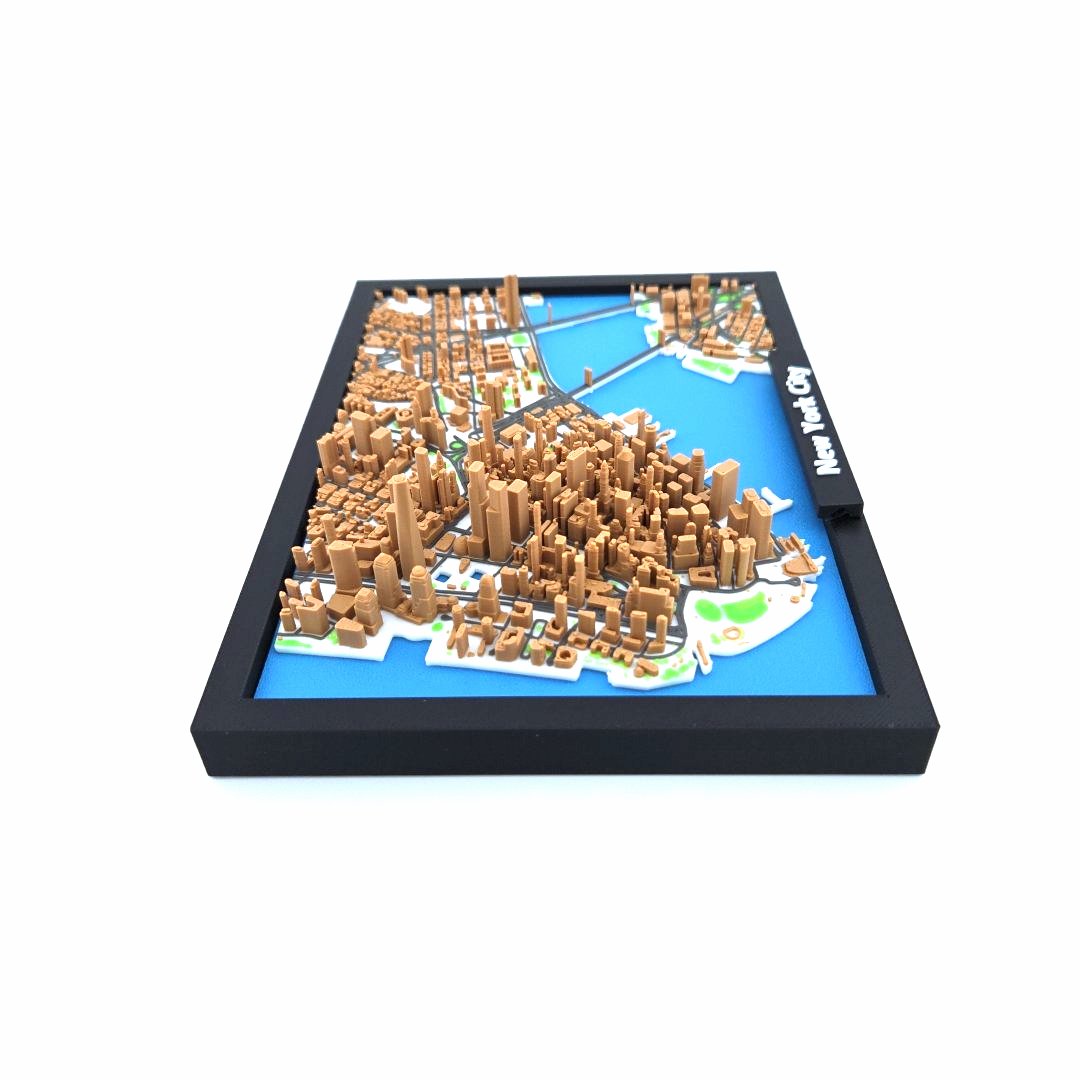 3D Miniature Model of New York City – Framed Architectural Cityscape with Landmarks