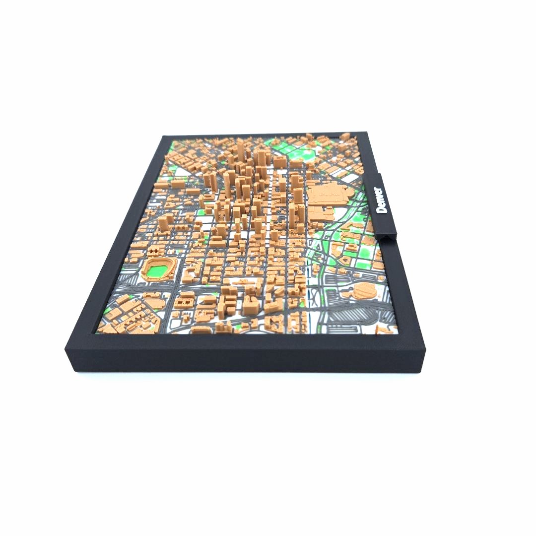 3D Miniature Model of Downtown Denver – Framed Architectural Cityscape with Landmarks