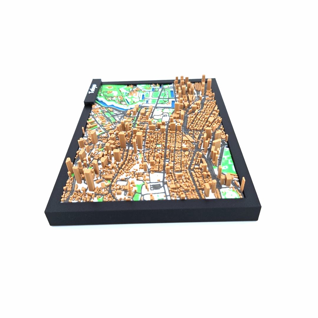 3D Miniature Model of Tokyo – Framed Architectural City Map with Urban Landmarks