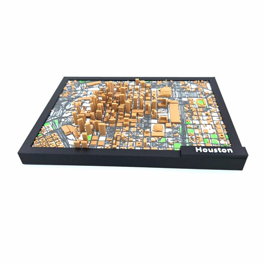 3D Miniature Model of Downtown Houston – Framed Architectural Cityscape with Landmarks