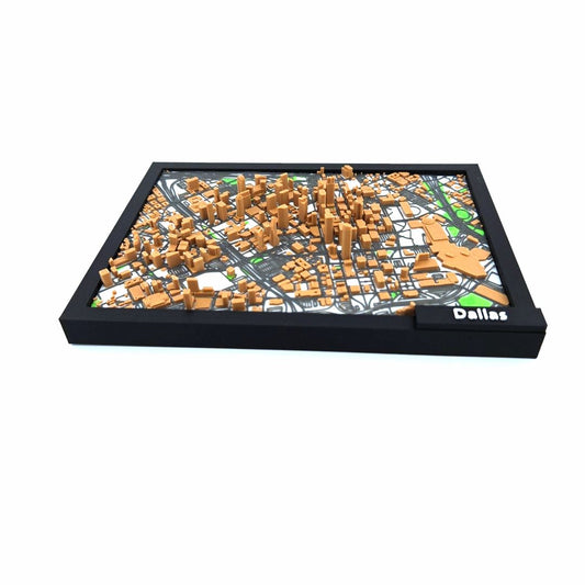 3D Miniature Model of Downtown Dallas – Framed Architectural Cityscape with Landmarks