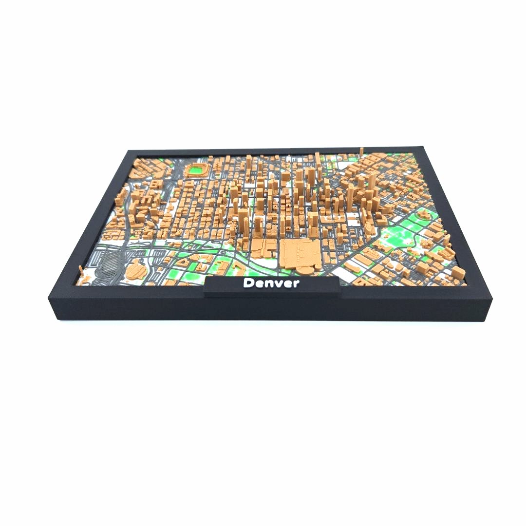 3D Miniature Model of Downtown Denver – Framed Architectural Cityscape with Landmarks