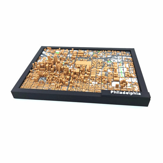 3D Miniature Model of Downtown Philadelphia – Framed Architectural Cityscape with Landmarks