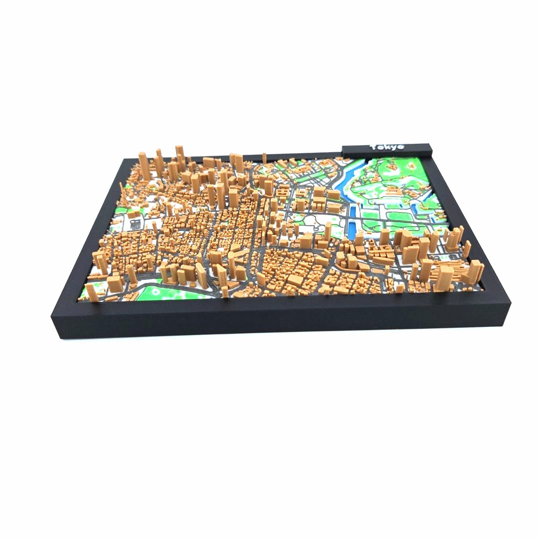 3D Miniature Model of Tokyo – Framed Architectural City Map with Urban Landmarks