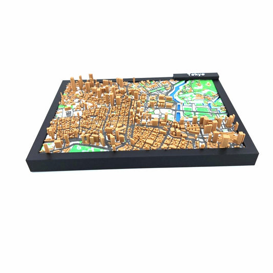 3D Miniature Model of Tokyo – Framed Architectural City Map with Urban Landmarks