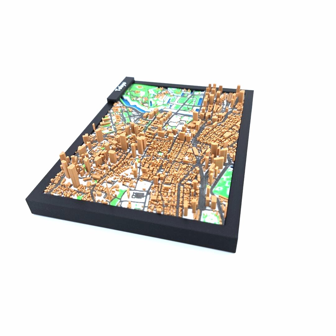 3D Miniature Model of Tokyo – Framed Architectural City Map with Urban Landmarks