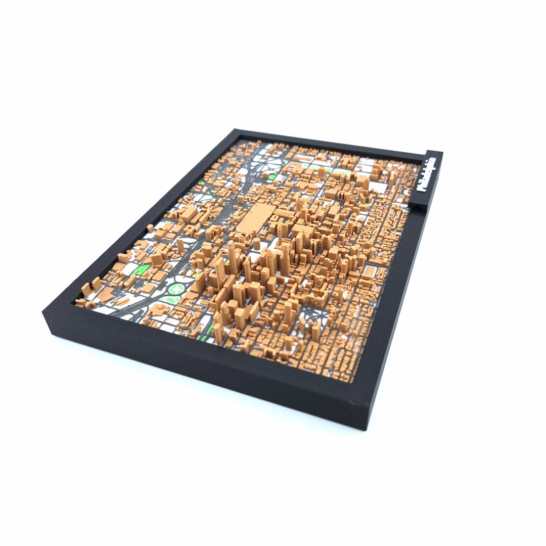 3D Miniature Model of Downtown Philadelphia – Framed Architectural Cityscape with Landmarks