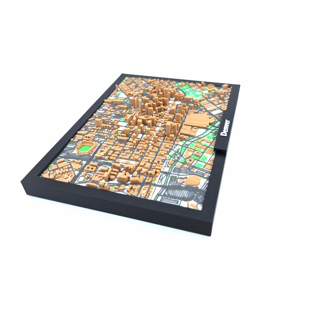 3D Miniature Model of Downtown Denver – Framed Architectural Cityscape with Landmarks