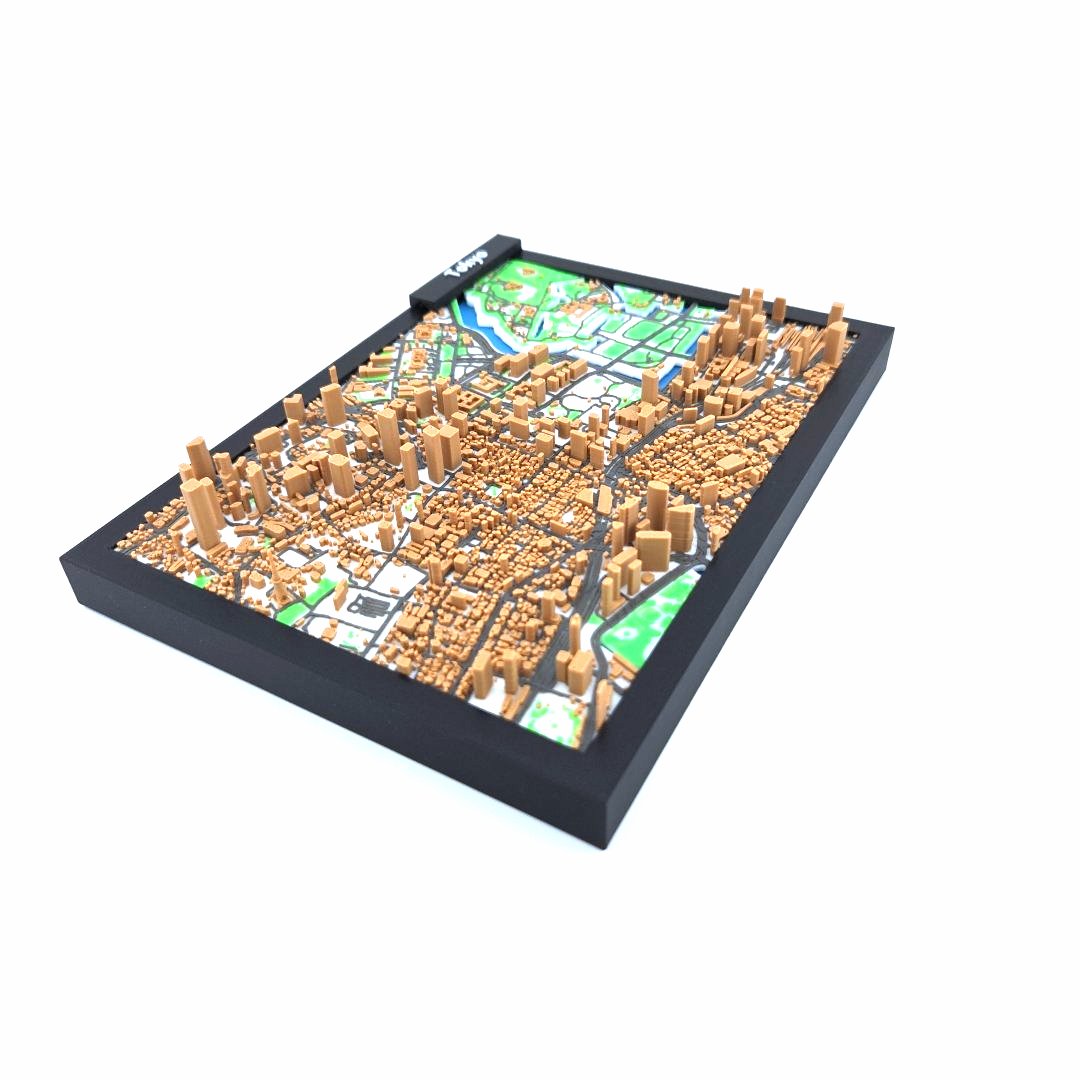 3D Miniature Model of Tokyo – Framed Architectural City Map with Urban Landmarks