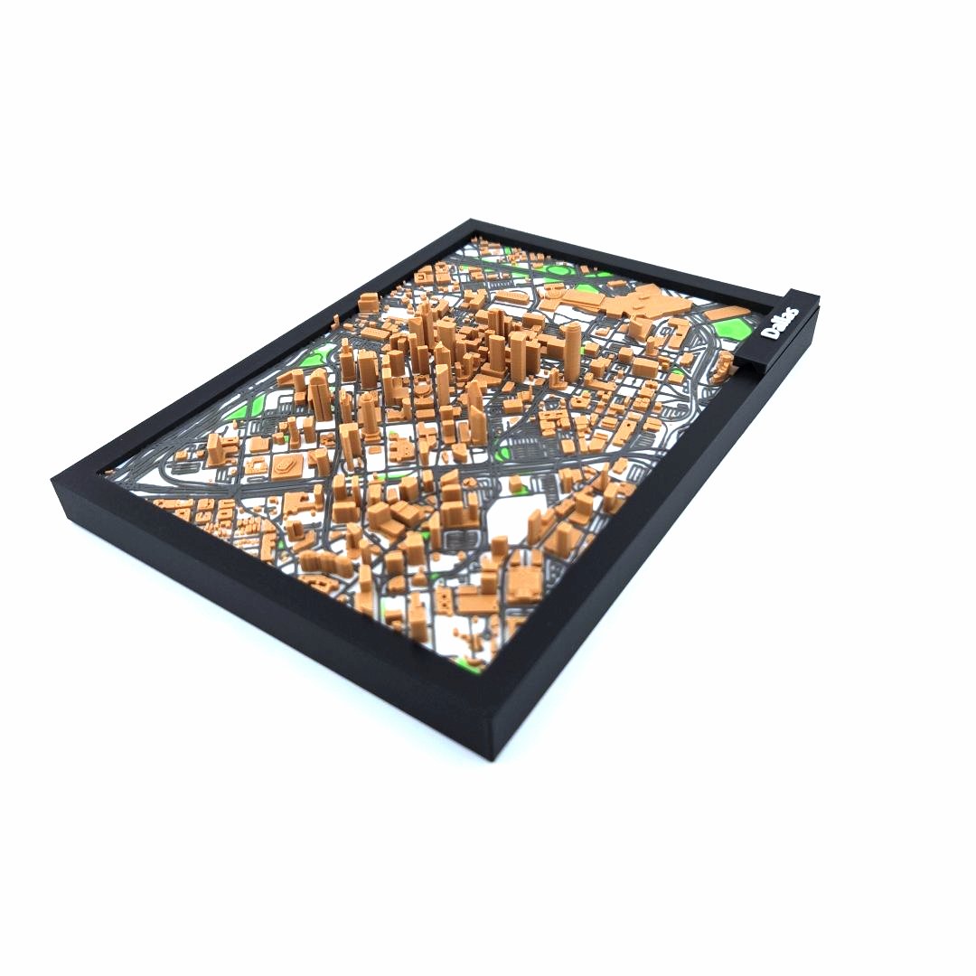 3D Miniature Model of Downtown Dallas – Framed Architectural Cityscape with Landmarks