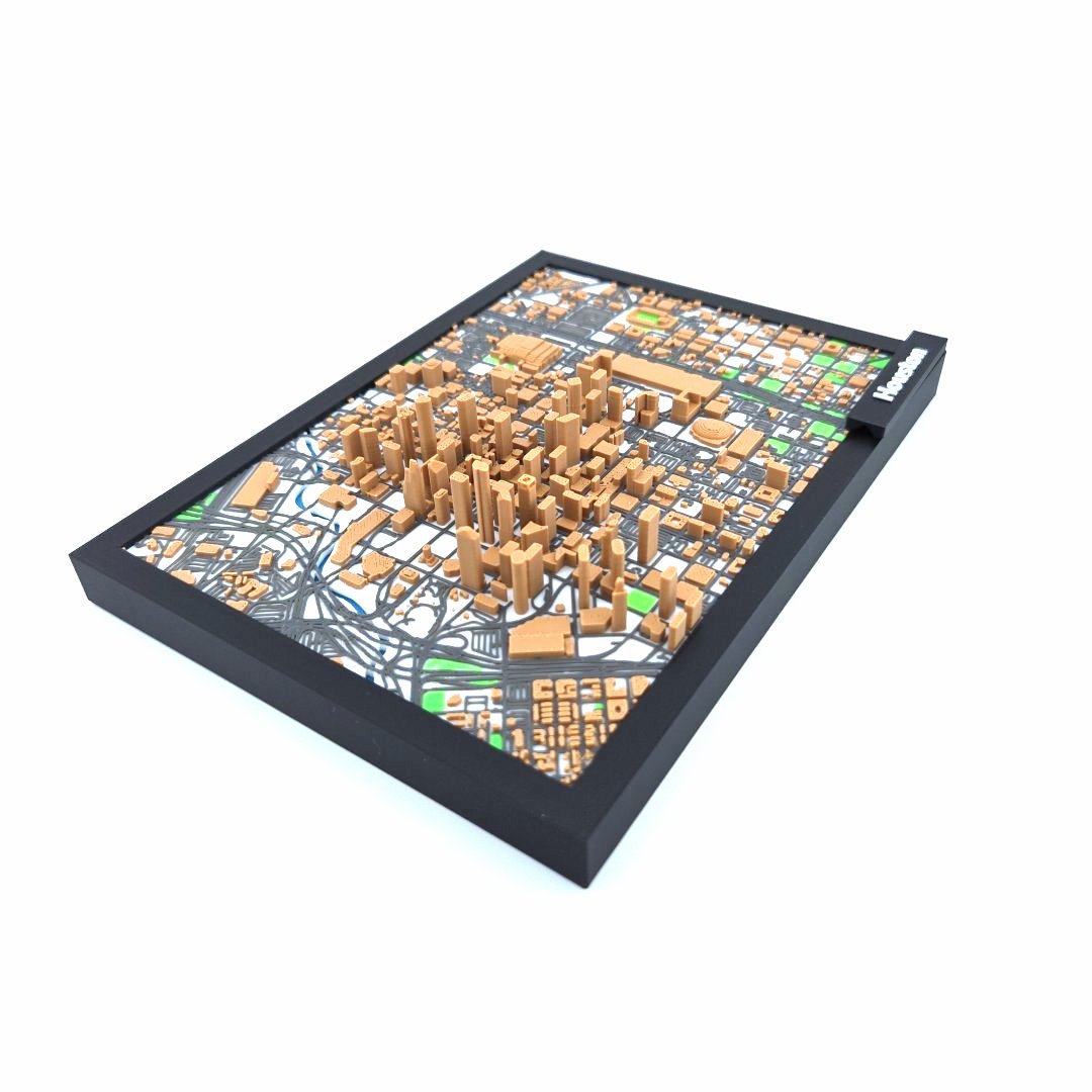 3D Miniature Model of Downtown Houston – Framed Architectural Cityscape with Landmarks
