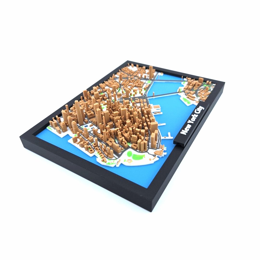 3D Miniature Model of New York City – Framed Architectural Cityscape with Landmarks